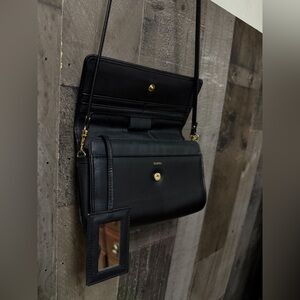 Buxton Black Leather Crossbody with Gold Details